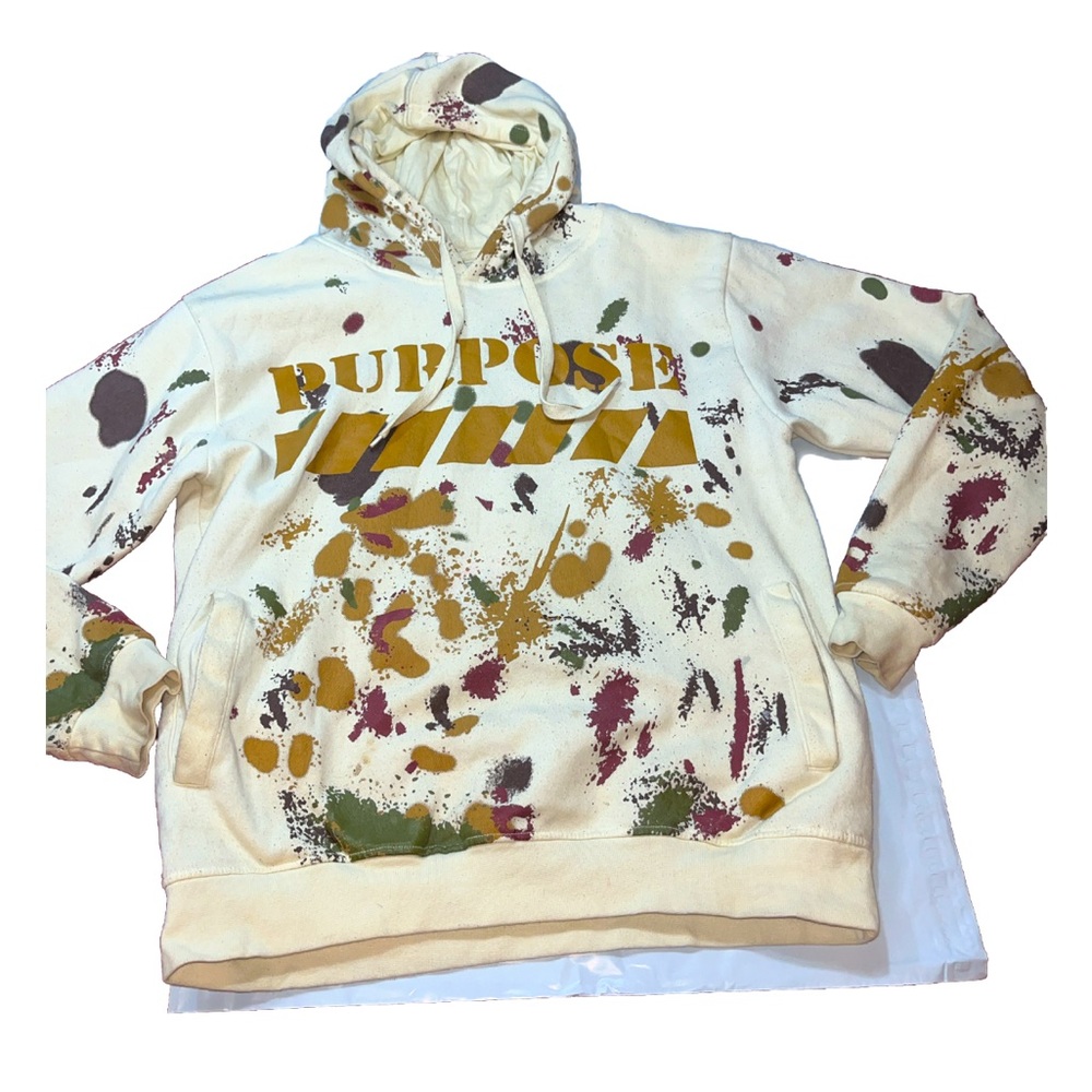 Paint Splatter HOODIE SWEATSHIRT FWRD DENIM purpose Tan Olive Pockets MEDIUM MEN